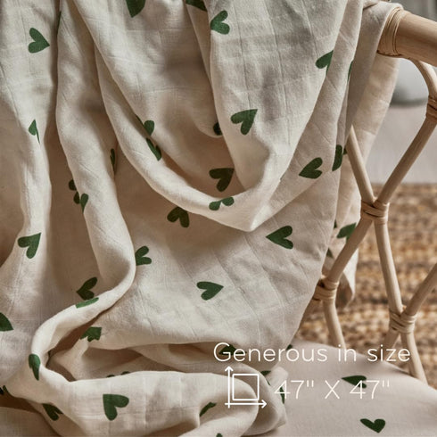 47 47 Baby Swaddle Organic Cotton Muslin Baby Swaddles for Newborns x (Green Hearts)
