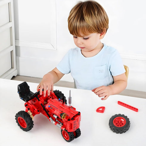 WanJJXW 1/12 Set,Farm 6+,STEM 302 Classic Red Tractor Building Blocks Tractor Building Kit Toy for Kids Ages