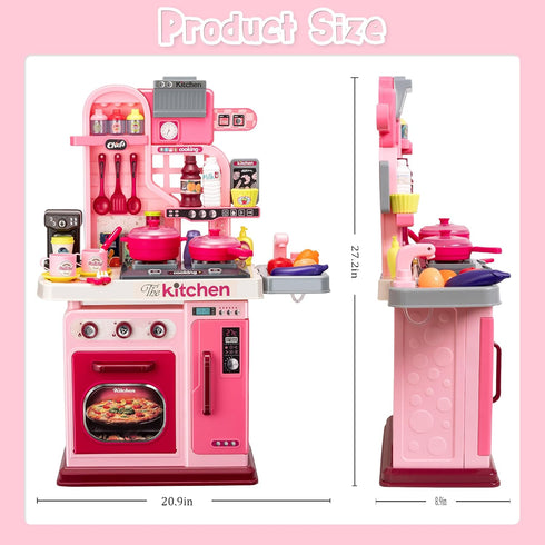 Kids Kitchen Playset - 53pcs Cooking Stove, Play Sink, Oven, Realistic Lights & Sounds, Pretend Play Toys for Toddlers