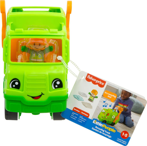 Fisher-Price Little People Musical Recycling Truck Toy with Figure for Pretend Play Ages 1+ Years