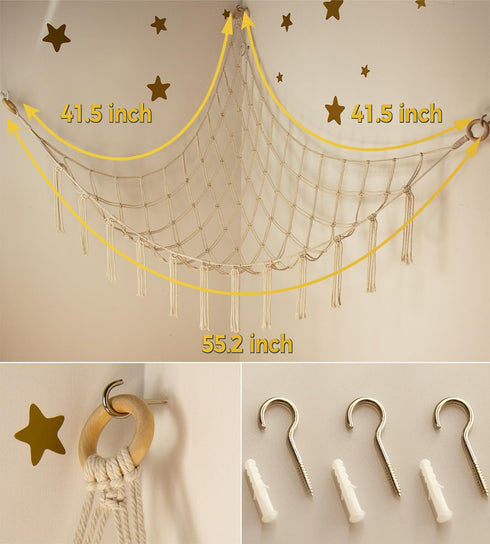 Stuffed Animal Storage Hammock, Large Toy Net Organizer for Plushies, Cute Room Decor for Kids' Nursery