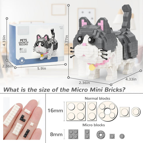 Cute Animal Micro Mini Building Blocks Kit - Blue Cat Mini Bricks for Adults, Boys and Girls, 673 PCS Party Favors
