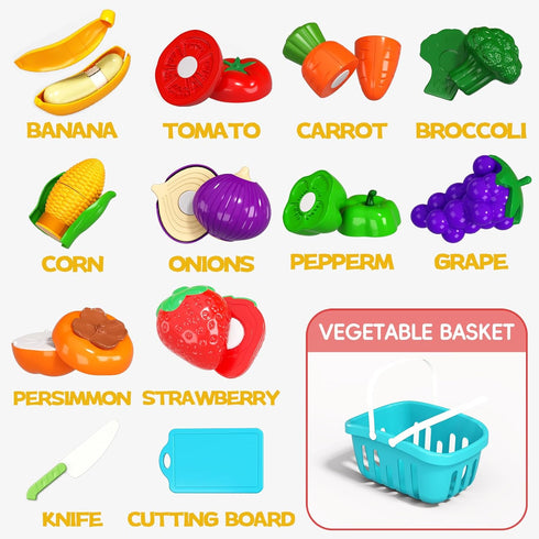 Set, 1-3 1 2 3 Toddler Toys Play Food Learning Toy Cutting Food with Color Sorting Basket, Pretend Play Kitchen