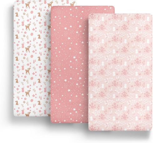 3-Pack Pack Pack The Peanutshell Fitted Playard Sheets - Soft & Breathable Baby Girl Mini Crib Sheets, N Play Mattress