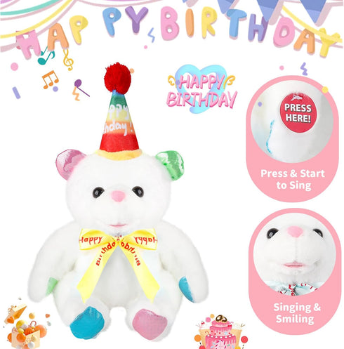 12" Singing Happy Birthday Teddy Bear Stuffed Animals,Singing The HAPPY BIRTHDAY Song Plush Toy Musical Interactive