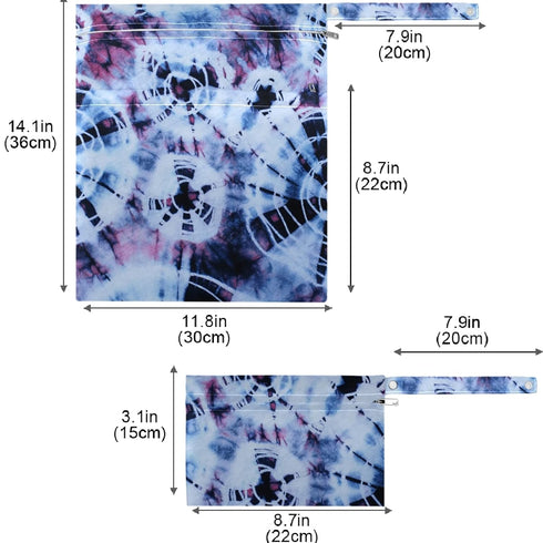 visesunny 2Pcs Tie Dye Pattern Wet Bag with Zippered Pockets Washable Reusable Roomy Diaper Bag