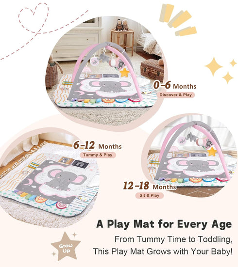 Lanabuna 6 Tummy 6 Set, Baby Play Mat Activity Gym, Developmental Zones Time Mat, Detachable Sensory Toys