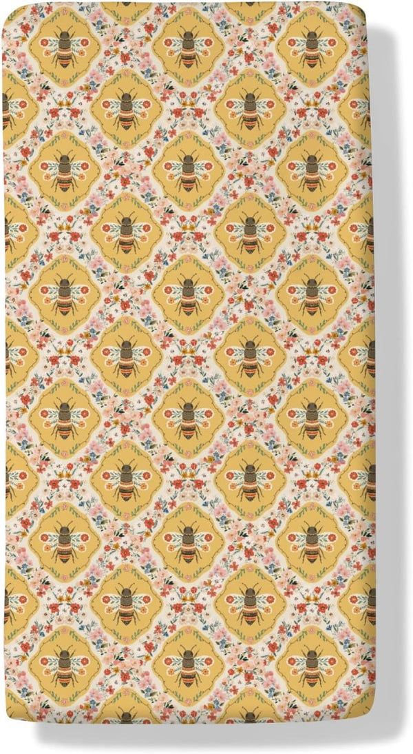 Cstdyfrv Vintage Bees Boho Floral Baby Crib Sheets Yellow Bees Flowers Spring Baby