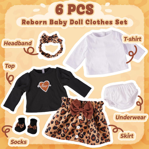 5-Piece 17-22 Inch 3+ BABESIDE Reborn Baby Doll Clothes, Baby Doll Clothes Fits Dolls with Leopard Dress, Headband
