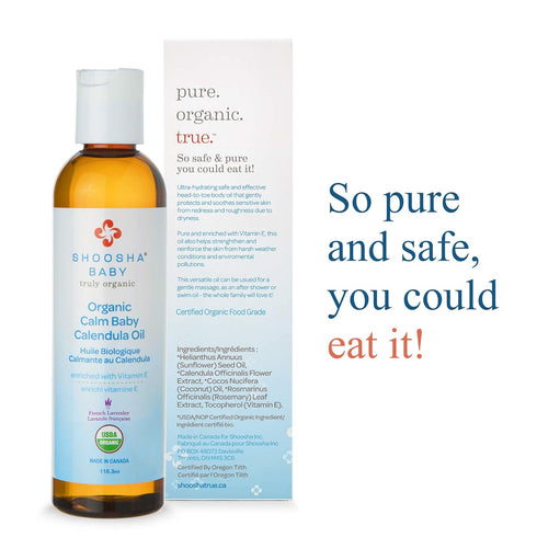 Shoosha Organic Calendula Oil French Lavender for Babies, Hypoallergenic Massage Oil Moisturizer
