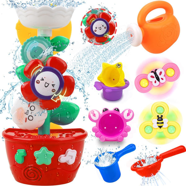 Baby Girl Bath Toys for Kids Ages 1-3 - Water Table Suction Spinning Tub Toys with Stacking Cups for Infants