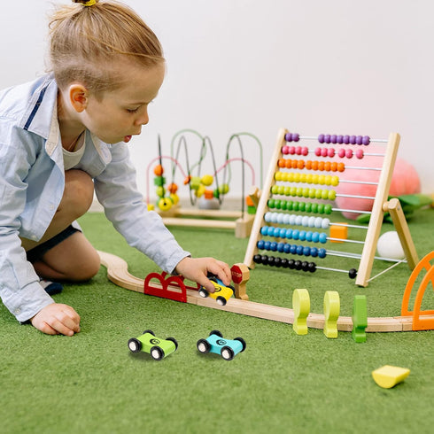 10 Pieces Wooden Mini Car Ramp Race Track Toys for Kids Over 3 Years Old, Wooden Car Ramp Racer Toy Set