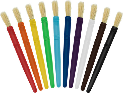 U.S. Art Supply 10-Piece Large Round Hog Bristle Paint Brush Set for Beginners and School Crafts