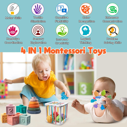 6-18 4 1 1 2 3 Wuzhineisn Montessori Baby Toys for Ages Months - Pull String Teether, Stacking Blocks, Sensory Shapes