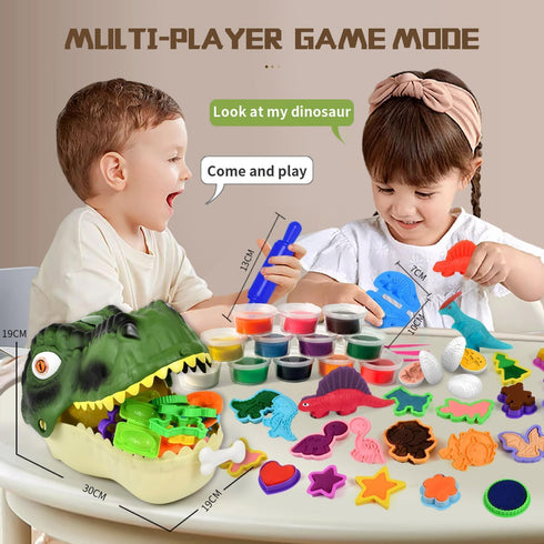 Playset, 55PCS 3-8 Dinosaur Toys Kids Dough Dino Toys Kit with Molds & Clay, Make Dinosaurs or Create Your Own Models