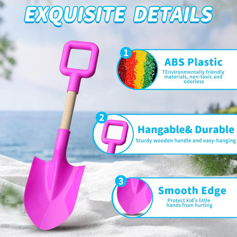 16" Jumbo Beach Sand Shovels Toys for Kids, Pink Gardening Tool Kits for Sand Snow Digging (3PCS)