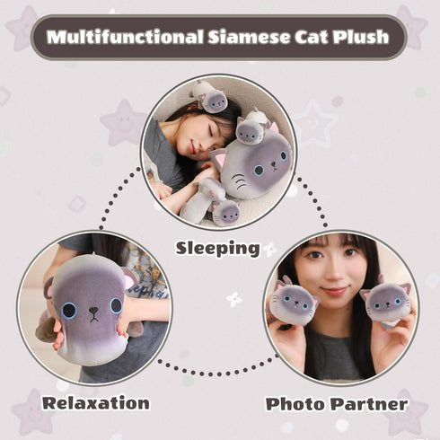 5 1, 4 Tummy, SQEQE Siamese Cat Stuffed Animals in Cute Siamese Cat Plush with Babies in Christmas Birthday Gifts
