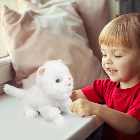 YH YUHUNG Interactive Plush Cat Toy for Kids, Realistic Electronic Kitten with Clap Hands Touch Activated, Meows Blinks