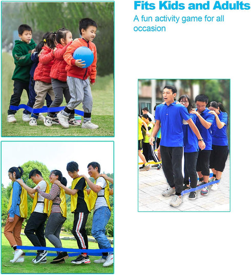 Legged Race Band for 4 People, Team Building Outdoor Party Game for Kids and Adults, Relay Race Activity with Pouch