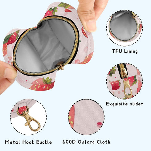 YETTASBIN Strawberry Portable Pacifier Holder Case with Metal Hook Buckle & Zipper for Diaper Bag and Stroller