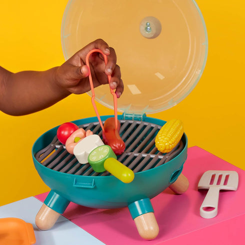 B. toys Mini Chef BBQ Grill Playset, Pretend Play Toy Grill & Food Set for Kids 3 Years + (16 Pcs)