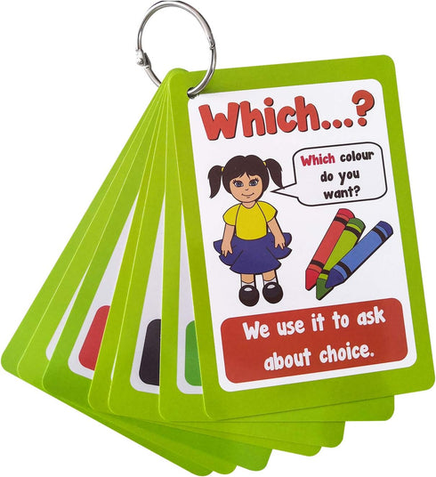 Rechardy Question Words Flashcards, English Sentences Grammar Learning Pocket Cards for Kindergarten