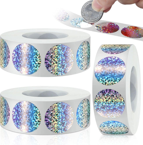 Leinuosen 3000 Pieces Scratch Offs Sticker DIY Holographic Circle Stickers Round Silver Hologram