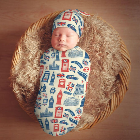 Sets Vintage British Flag Newborn Swaddle Blankets Hat Soft Baby Receiving Blanket Swaddle Sack for Baby Shower Infant