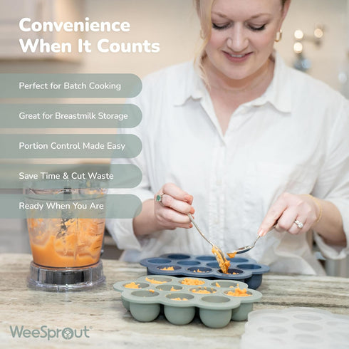 1.5 WeeSprout Silicone Freezer Tray with Clip on Lid Perfect Food Storage Container for Homemade Baby Food, Vegetable