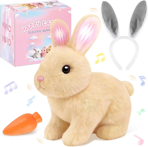 LAITYUM Realistic Bunny for Kids - Interactive Hopping Bunny Toy Set with Headband,