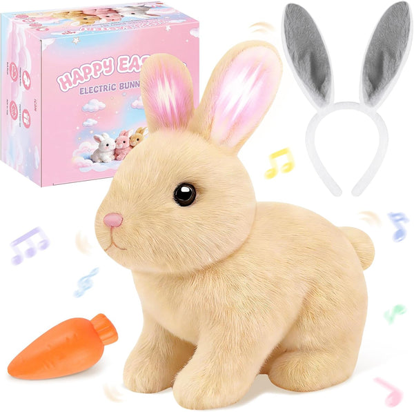 LAITYUM Realistic Bunny for Kids - Interactive Hopping Bunny Toy Set with Headband,