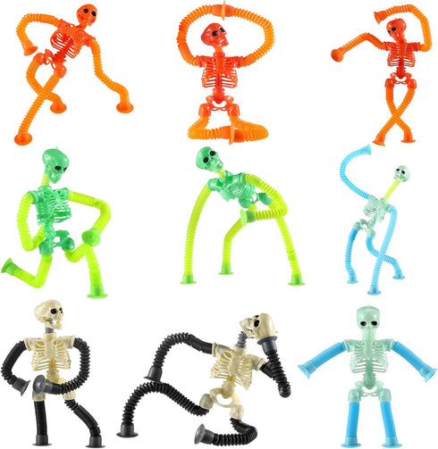 4 Pack Halloween Stretchy Skeleton Fidget Toys for Kids, Sensory Pop Tube Toddler Toys for Halloween