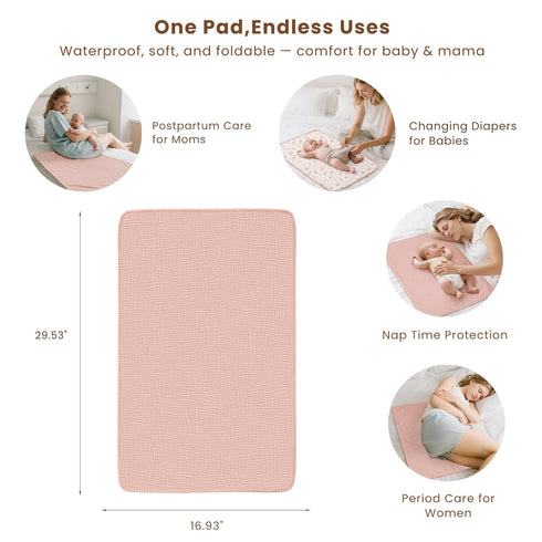 2 Pack 30"x 17", Konssy Waterproof Muslin Cotton Portable Changing Pad Soft & Foldable Baby Changing Mat Travel Pad