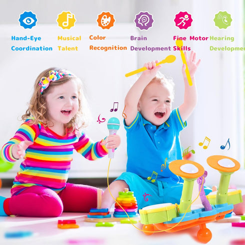 Drum Set for Toddlers 1-3, Baby Drum Set with Microphone, Kids Drum Sets for 2-5 Year Olds, Birthday Gift