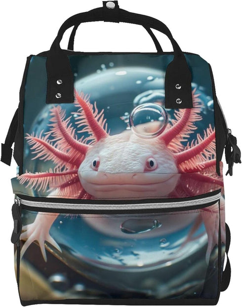 Qewfoju Bubbles Axolotl Fantasy Print Diaper Bag Backpack Large Capacity Diaper Backpack Baby