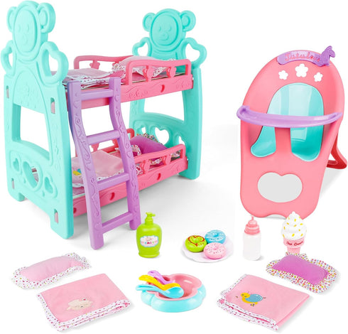 12 13 14 Inch,Great deAO Baby Doll Accessories Bunk Bed Crib & High Chair,Doll Furnitures Toy Bed Doll Crib for Twin