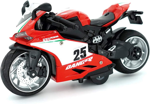 Pull Back Motorcycle Model - 1:12 Scale Toy Motorcycle with Light and Music Gift for Children (Red) Boys and Girls