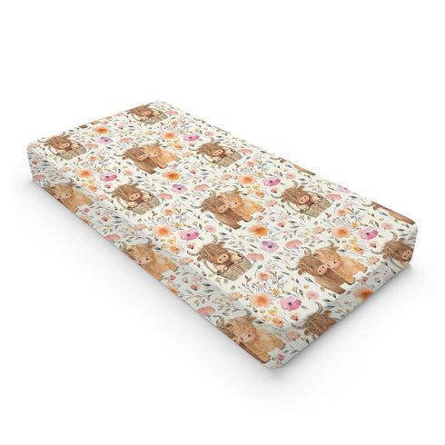 KuphiL10C Girls-16x32 Cartoon Highland Cow Flowers Floral Baby Changing Pad Cover,Unisex Western Farm Animals Cow