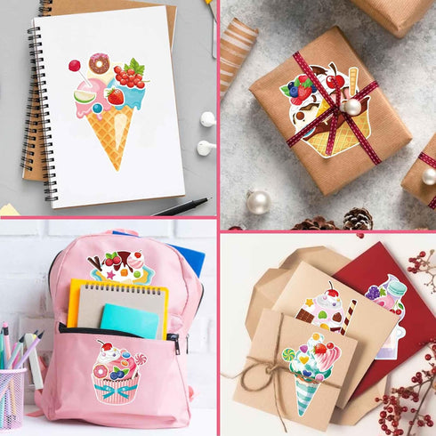 24 Summer Sheets Make-a-face Stickers, Make Your Own Ice Cream Mix and Match Sticker Sheets DIY Ice Cream Stickers