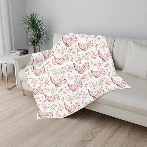Wicbfdfv 60x80inch Watercolor Cowgirl Boot Pink Baby Blanket Girls Boys Cowgirls Floral Leaves Swaddle Blankets Wild