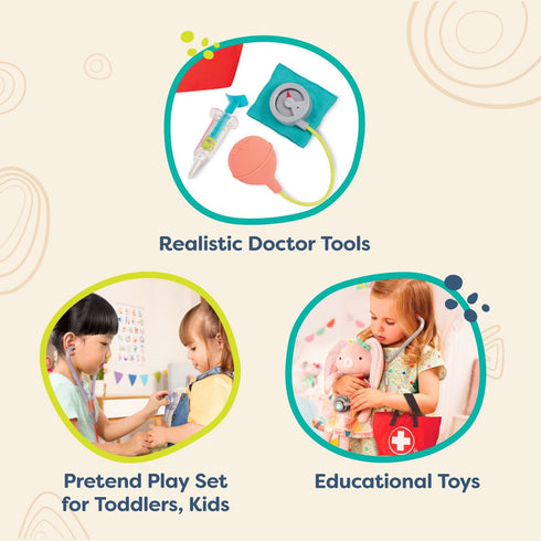 18+ B. toys Mini Doctor Care Kit with Realistic Tools for Toddlers & Kids Educational Toys for Role Play & Imaginative