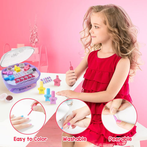 RIANEAN Set 5 6 7 8 9 10, 5-8 Girls Nail Polish Purple, Toys for Girl Age Nail Care Kit with Nail Polish, Nail Dryer