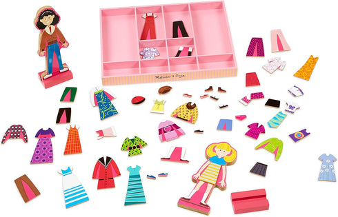 Melissa & Doug Abby and Emma Deluxe Magnetic Wooden Dress-Up Dolls Play Set - 55+ pcs for Kids Ages 3+