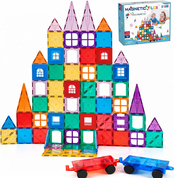 AFUNX Magnetic Tiles,102PCS Magnetic Building Blocks 3D Clear Construction Playboards, Inspiration, Creativity