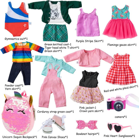 ebuddy 8 Sets Doll Clothes and Accessories with Shoes, Backpack, Glasses, Camera for 18 Inch Girl Doll (Doll not