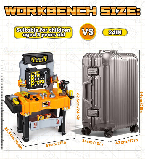 2-in-1 Toolbox 3-5, Lehoo Castle Kids Tool Bench with Electric Drill and Construction Vehicles, Workbench