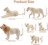 6PCS 2-5" Set Toymany White Lion Figurines with Lion Cubs, Wild Life Jungle Animals Figures Realistic Family Includes