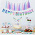 YAKRUNA Silver Holographic Happy Birthday Banner, Iridescent Party Supplies with 15PCS Rainbow Tassel Paper Garlands
