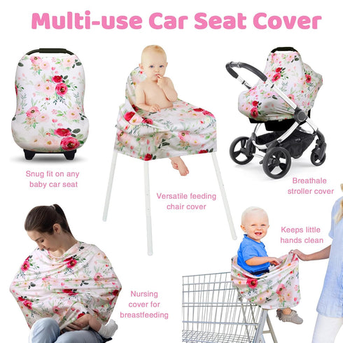 Rquite All-in-1 Baby Car Seat Cover, Stretchy Soft Infant Car Seat Canopy, Multi-use Baby Carrier Cover, Stroller Sun