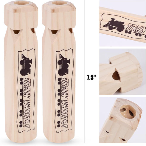 POPLAY 2PCS Wooden Train Whistles, 4 Tone 7.3" Toy Wood Whistles for Kids Birthday Party Favors Carnival Prize